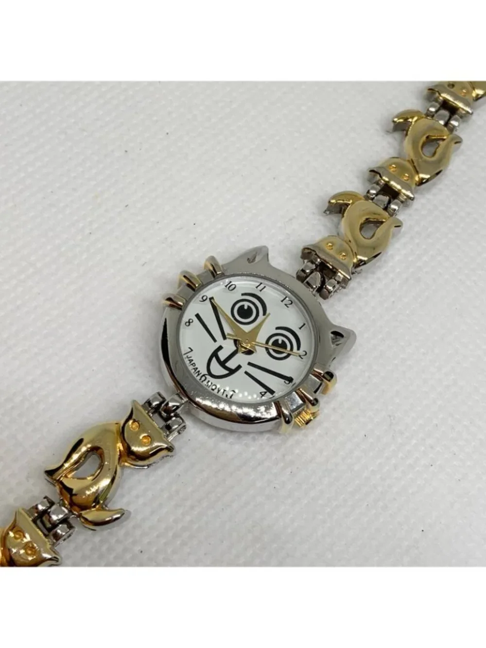 Vintage cat Women Watch two Tone quartz analog 23mm Fun Kitty band running